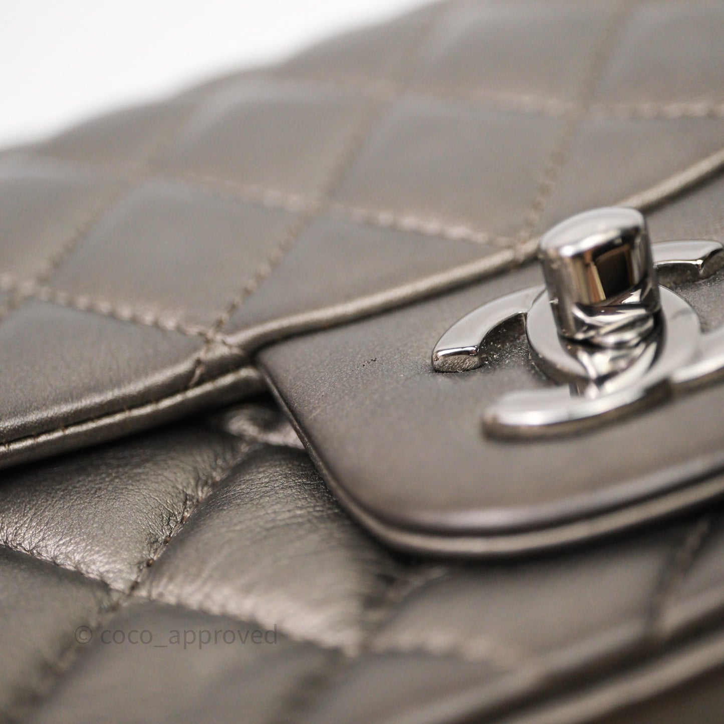 Chanel Mini Square Metallic Dark Grey Lambskin Dark Silver Hardware
