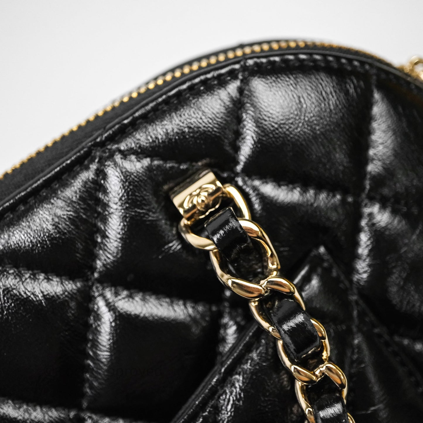 Chanel Handle Clutch with Chain Black Shiny Lambskin Gold Hardware