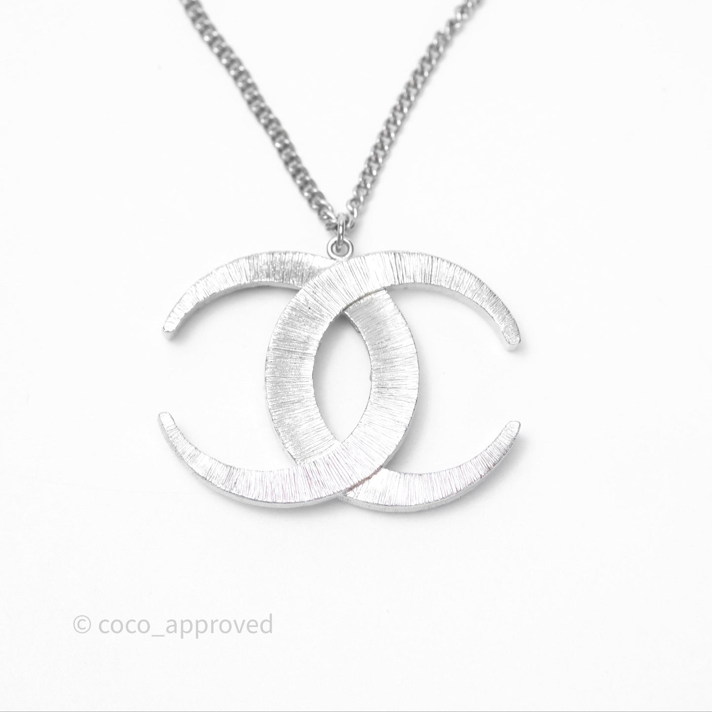 Chanel Crystal CC Long Necklace Silver Tone 15C