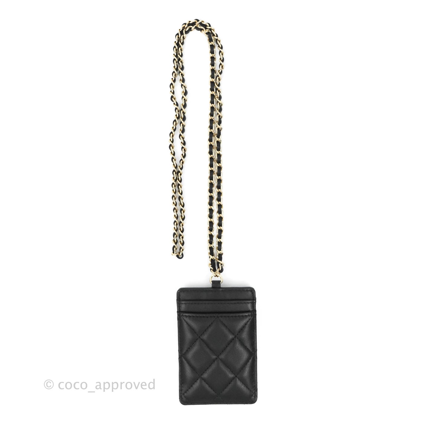 Chanel Quilted Glitter CC Chain Card Holder Black Lambskin Gold Hardware