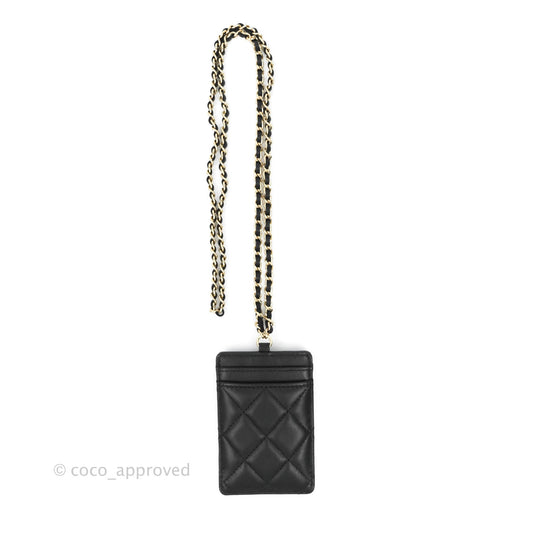 Chanel Quilted Glitter CC Chain Card Holder Black Lambskin Gold Hardware