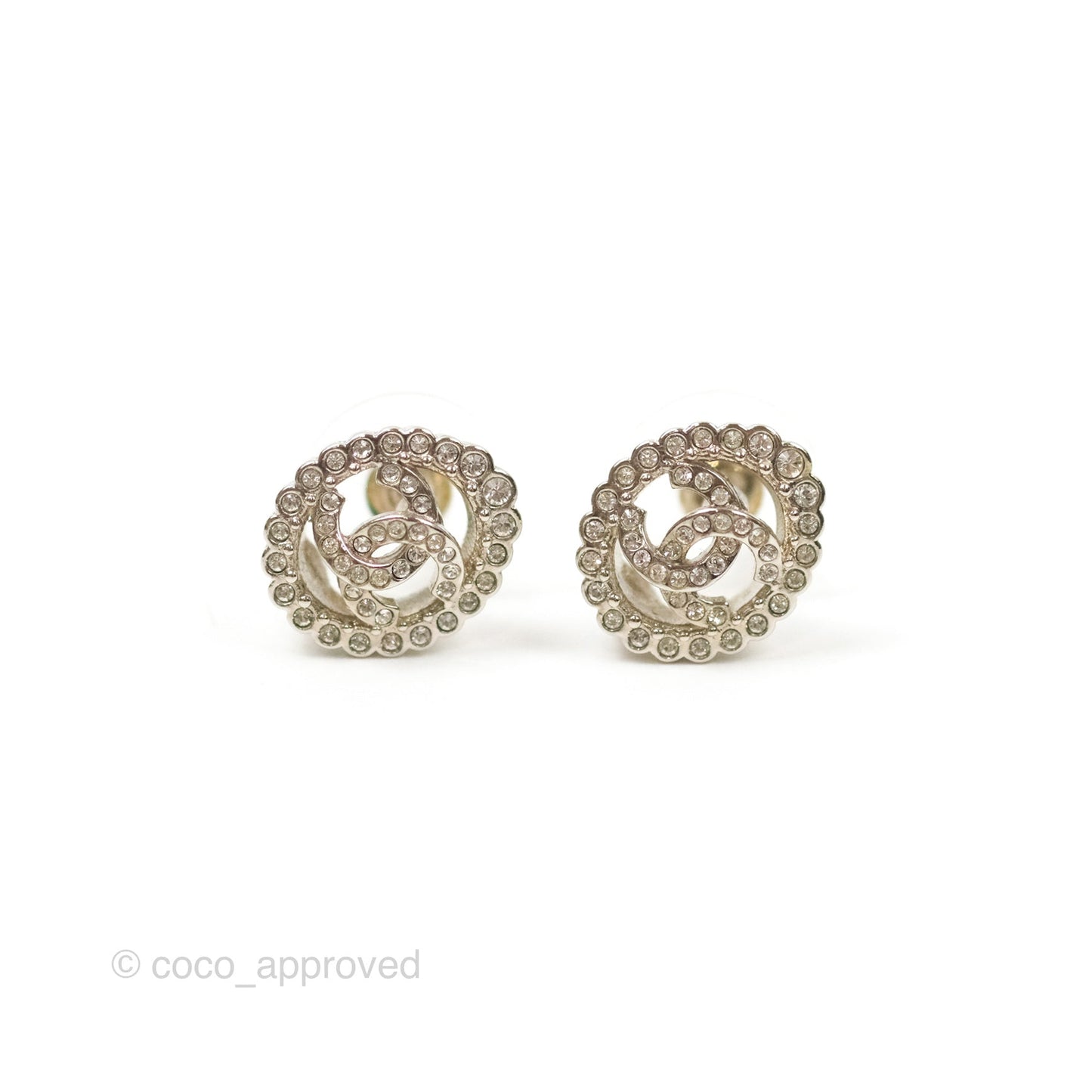 Chanel Crystal CC Earrings Silver Tone 22B