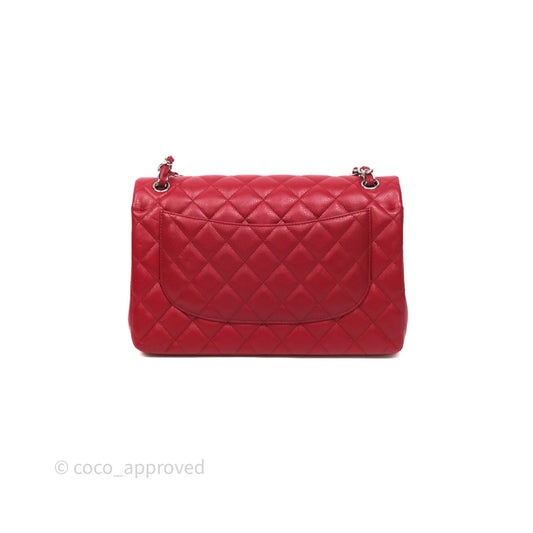 Chanel Jumbo Double Flap Red Caviar Silver Hardware⁣⁣