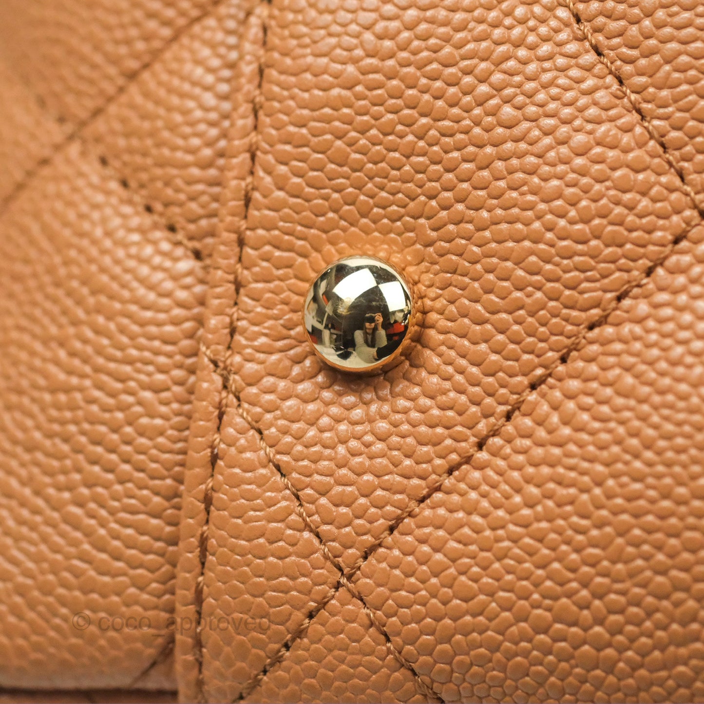 Chanel Large Quilted Caviar Shopping Tote Bag Dark Beige Gold Hardware