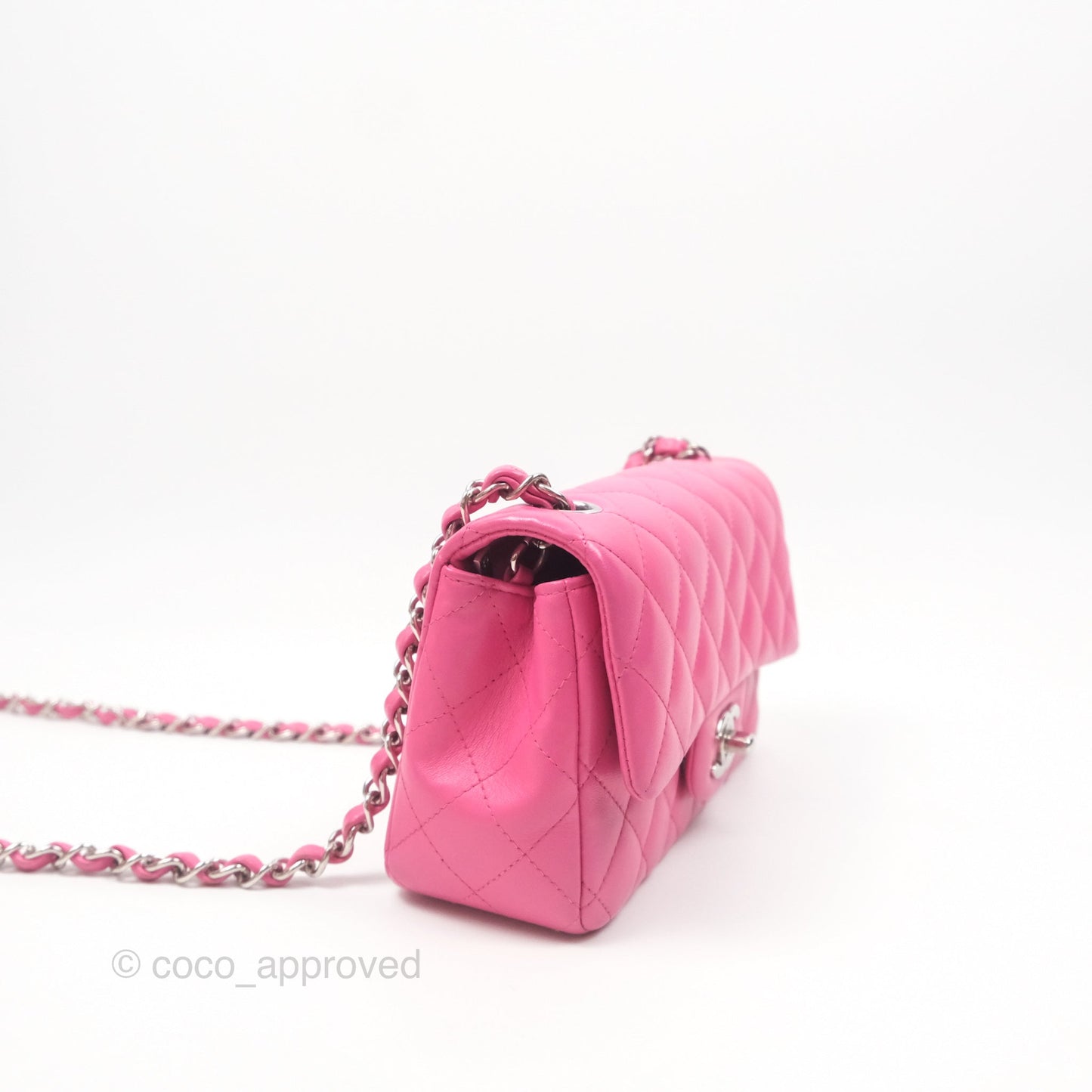 Chanel Quilted Mini Rectangular Flap Pink Lambskin Silver Hardware