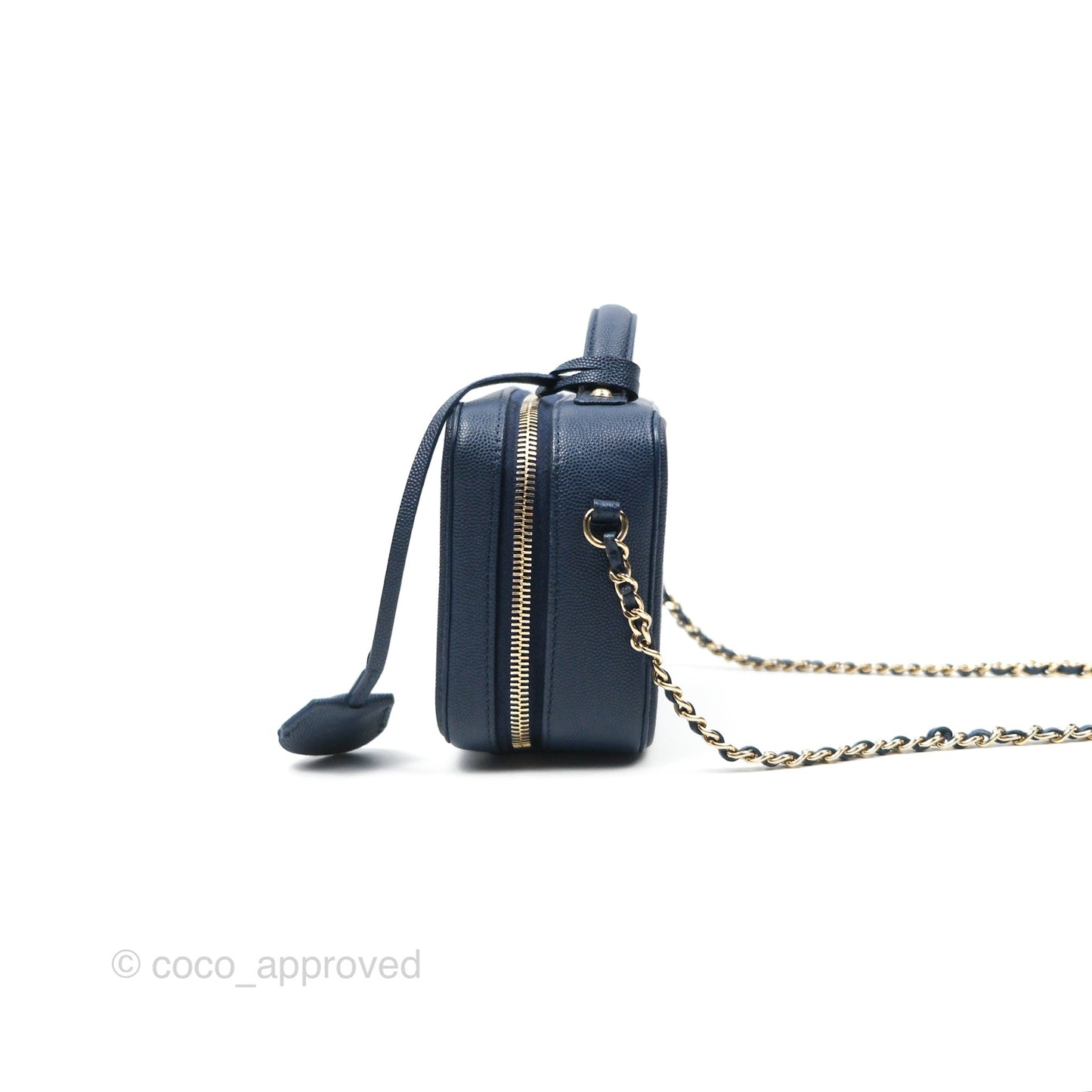 Chanel Quilted Small CC Filigree Vanity Case Navy Caviar Gold Hardware