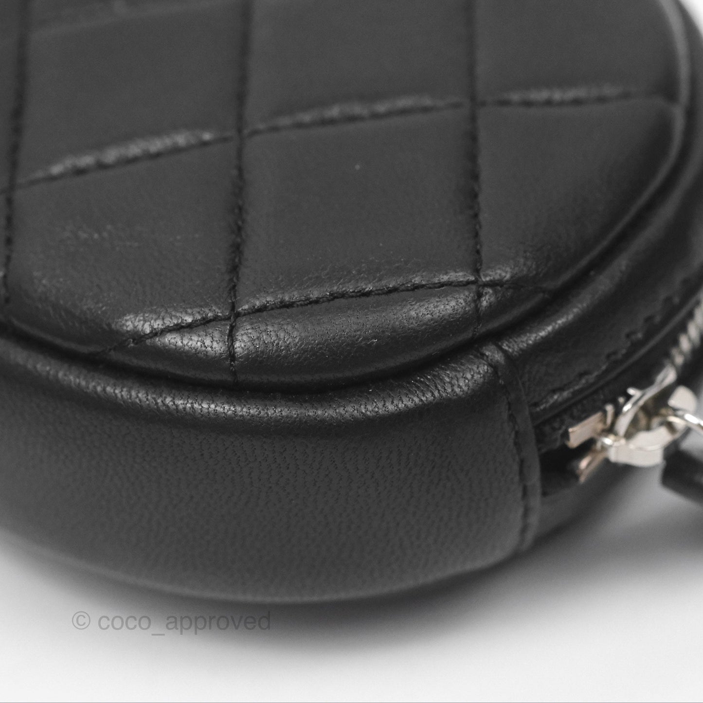 Chanel Quilted CC Round Coin Purse Black Lambskin Silver Hardware