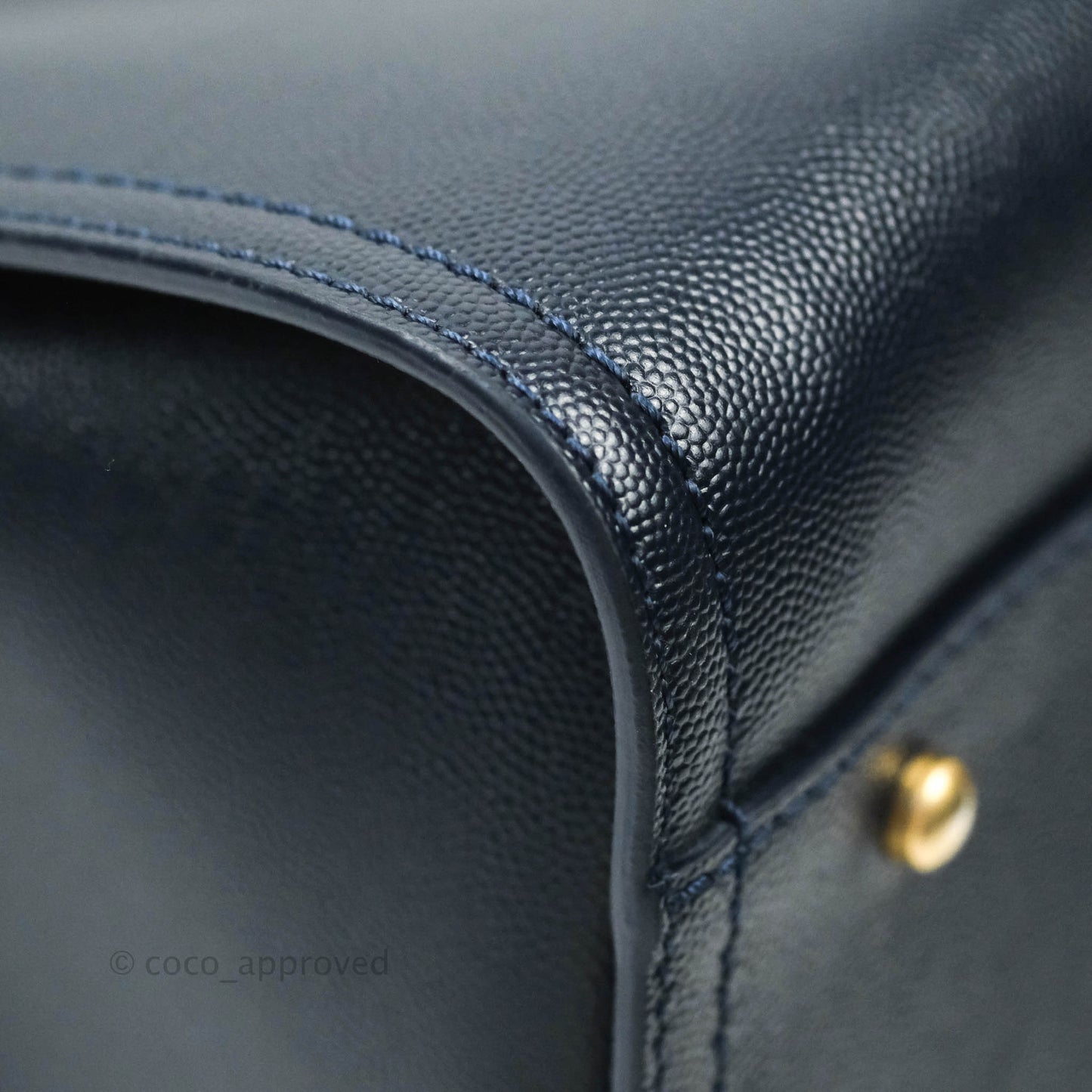 Chanel Medium Studded Navy Caviar Deauville Shopping Bag Aged Gold Hardware