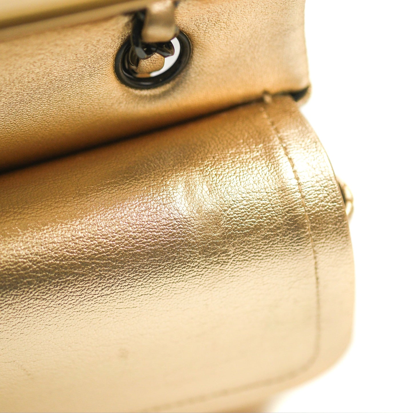 Chanel Classic M/L Medium Flap Quilted Metallic Gold Lambskin Gun Metal