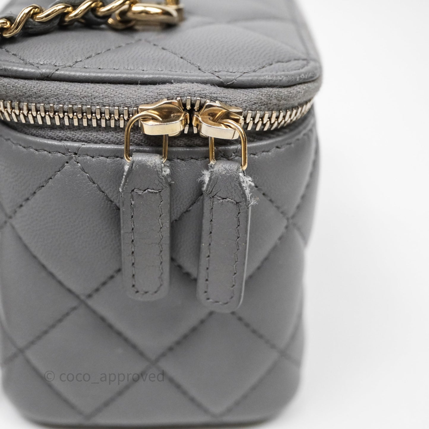 Chanel Vanity Rectangular Top Handle Grey Lambskin Gold Hardware