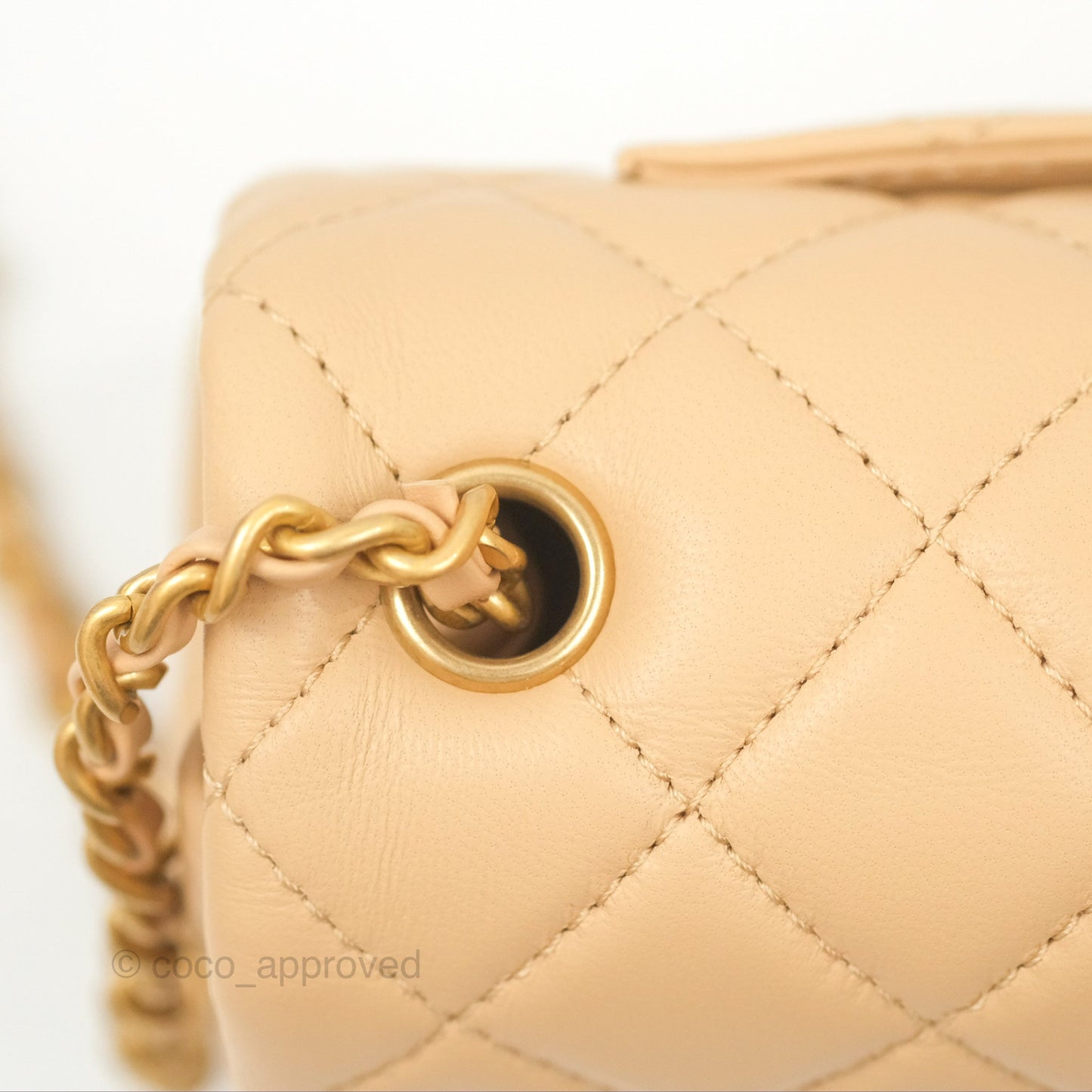 Chanel Pearl Crush Mini Rectangular Beige Lambskin Aged Gold Hardware