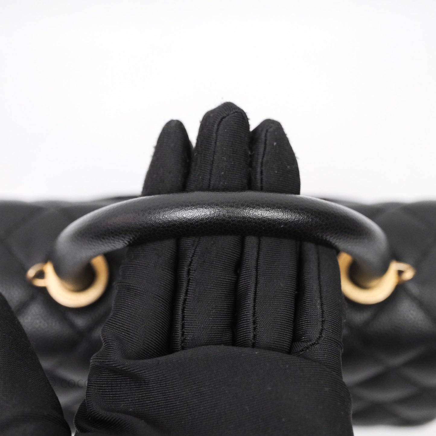 Chanel Small Quilted Coco Handle Black Caviar Aged Gold Hardware