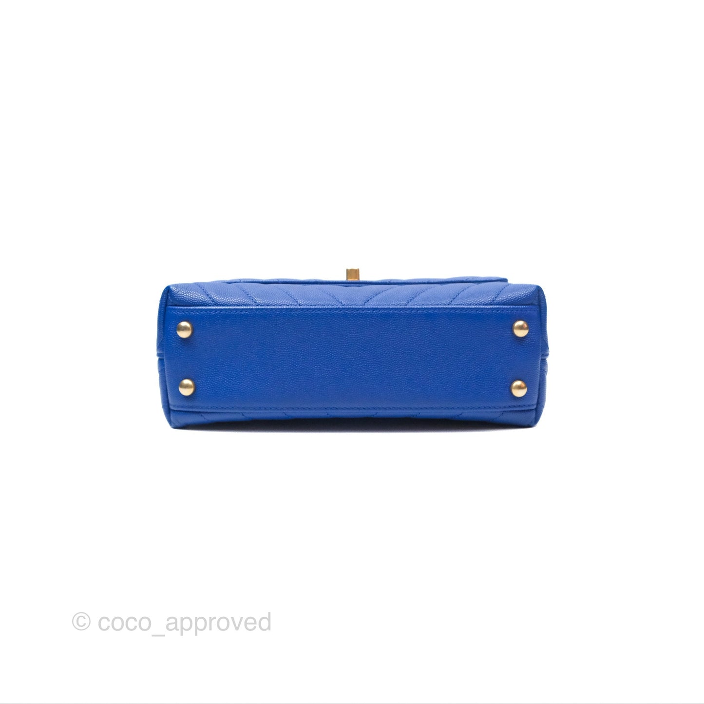 Chanel Small Coco Handle Chevron Blue Caviar Aged Gold Hardware