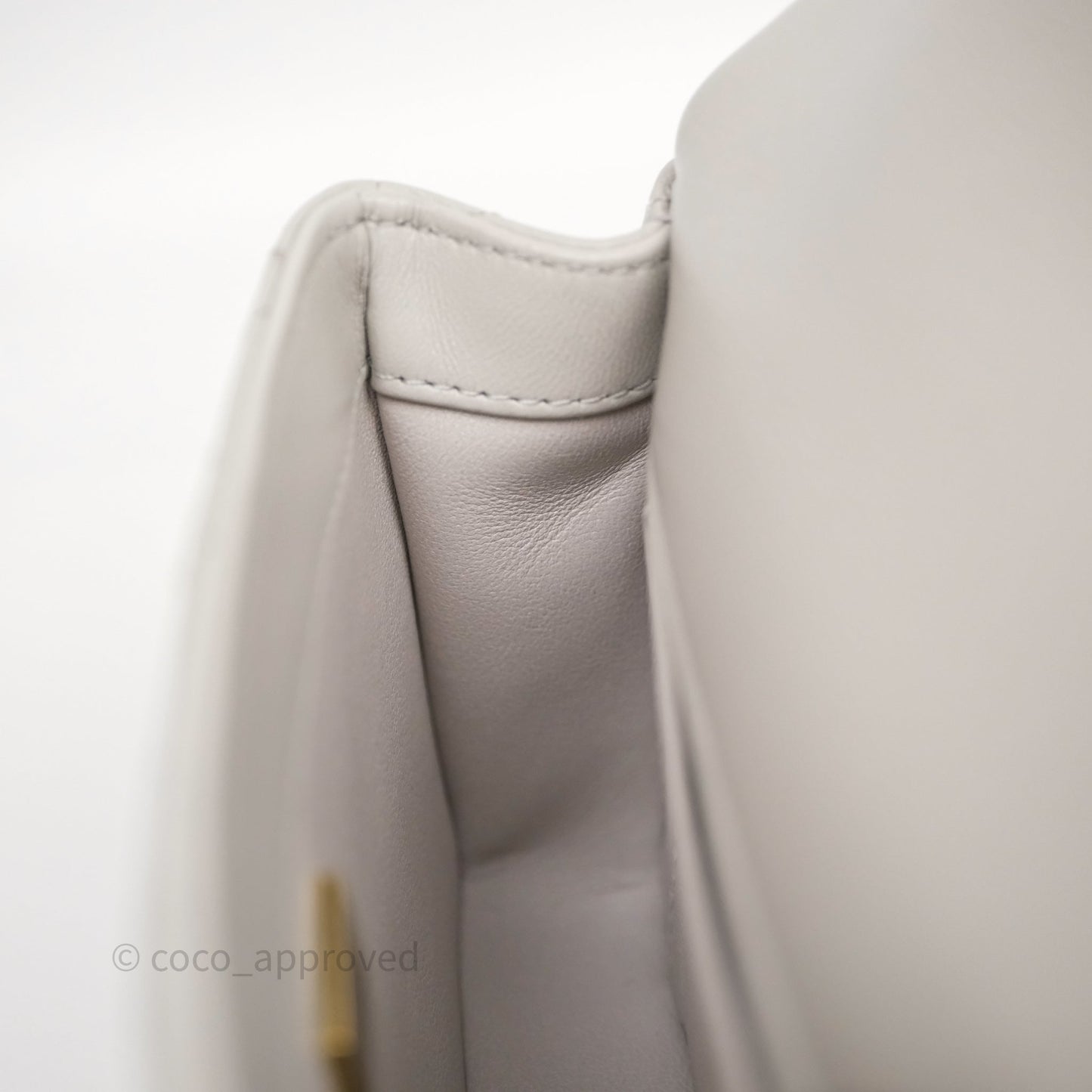 Chanel Heart Crush Mini Flap Bag Light Grey Lambskin Aged Gold Hardware 24P
