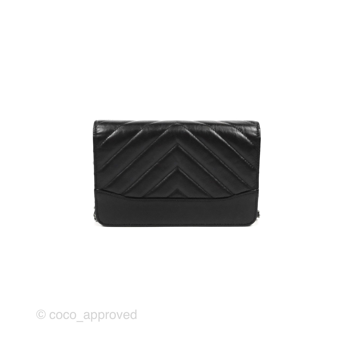 Chanel Chevron Wallet on Chain WOC Black Calfskin Gold Hardware