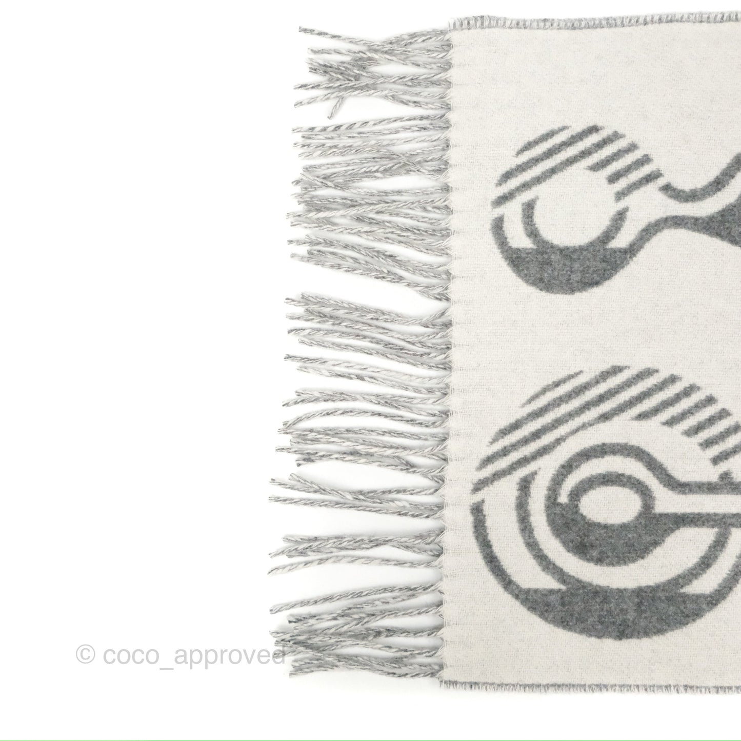 Hermes Casaque Do Re Boucles Muffler Ivoire / Gris Flanelle Cashmere