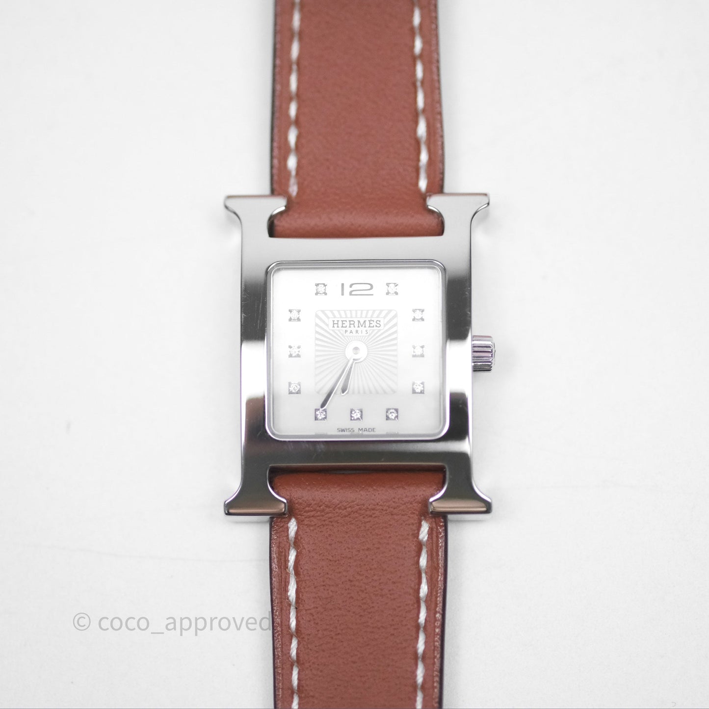 Hermès Heure H Watch Small Model 25mm Diamond Brown Swift Palladium Hardware