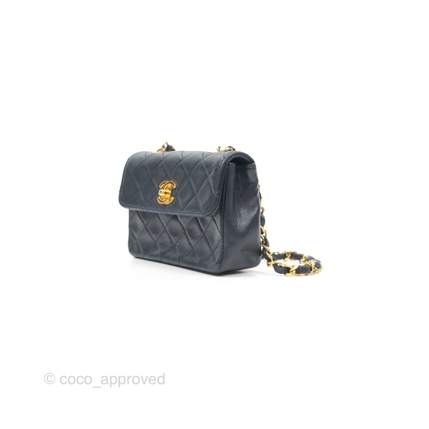 Chanel Mini Dark Navy Lambskin Flap Shoulder Bag 24K Gold Hardware