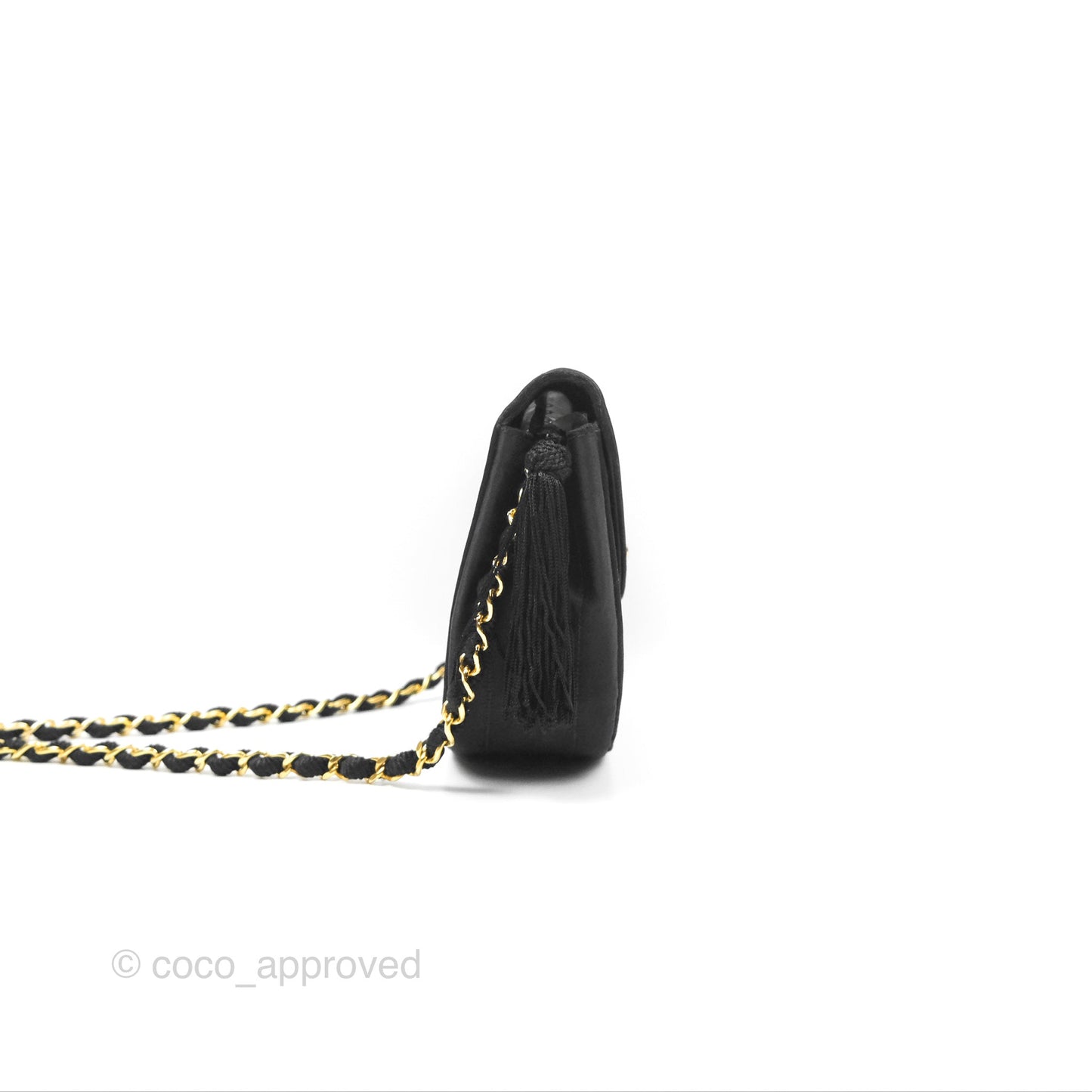 Chanel Vintage Half Moon Tassel Flap Black Satin 24K Gold Hardware