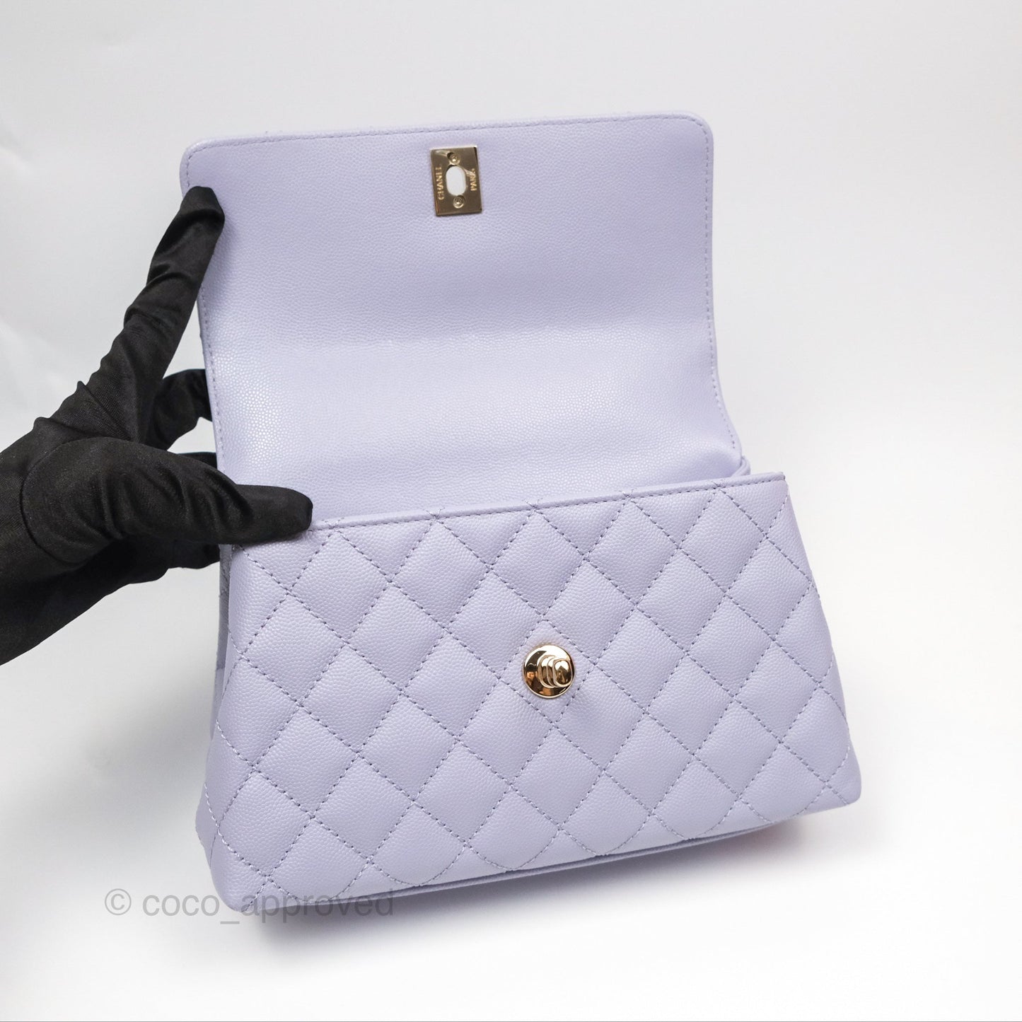 Chanel Small Coco Handle Quilted Lilac Caviar Gold Hardware