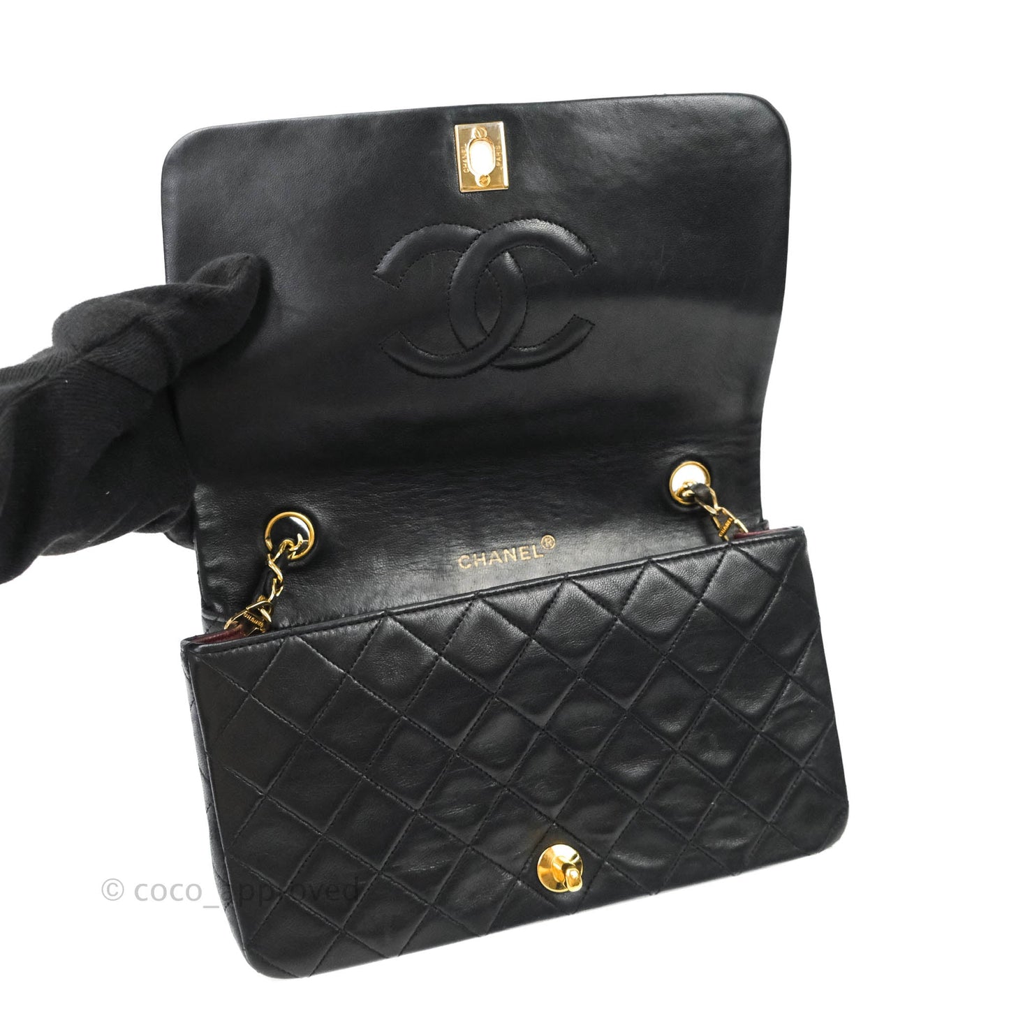 Chanel Vintage Small Single Full Flap Bag Black Lambskin 24K Gold Hardware