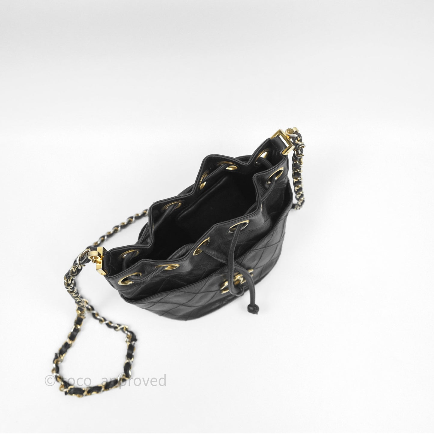 Chanel Vintage Mini CC Bucket Bag Black Lambskin Gold Hardware