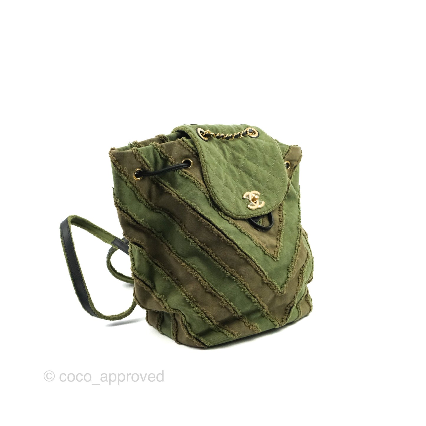 Chanel Coco Cuba Patchwork Chevron Backpack Green Canvas 2017 Cruise