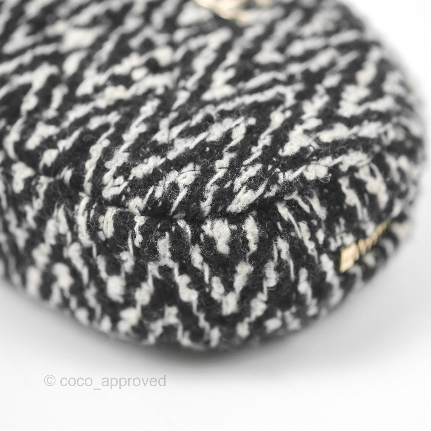 Chanel Shearling CC Round Clutch with Chain & Coin Purse Black & White Houndstooth Tweed