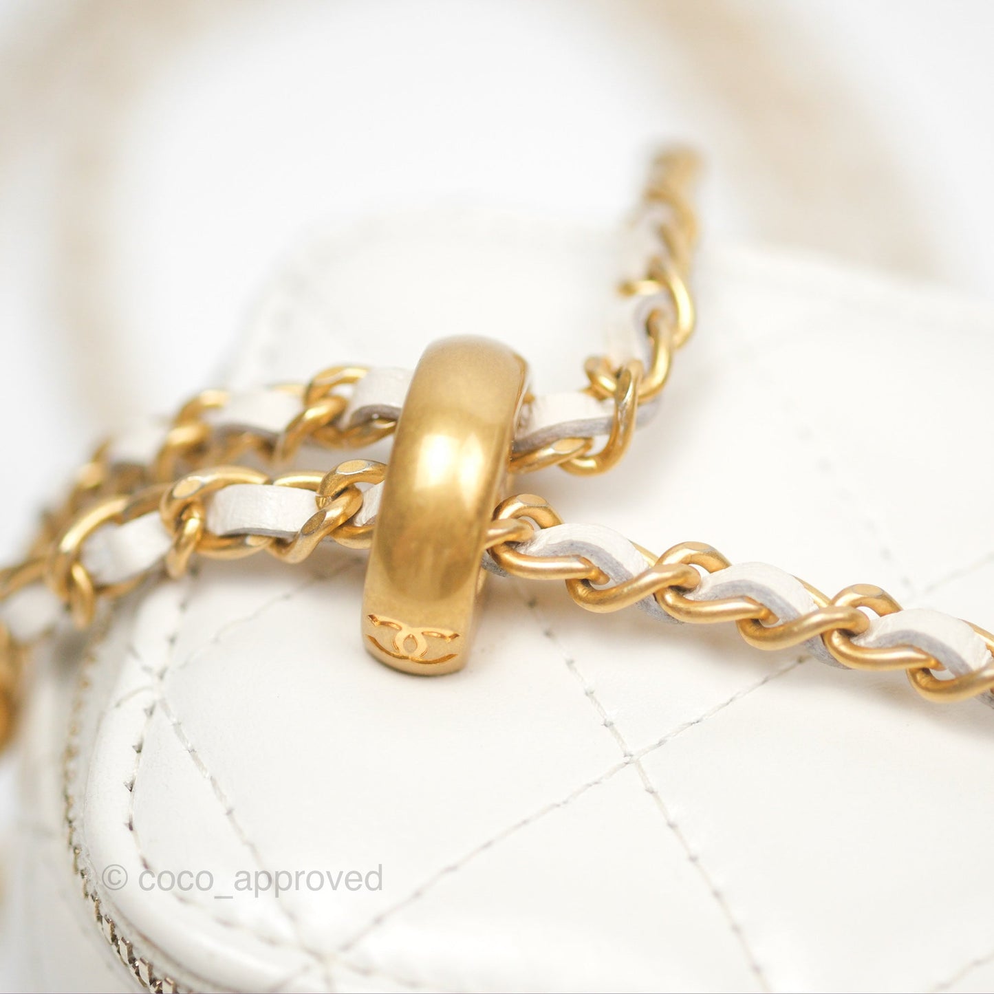 Chanel Quilted Mini Perfect Fit Vanity With Chain White Calfskin Aged Gold Hardware