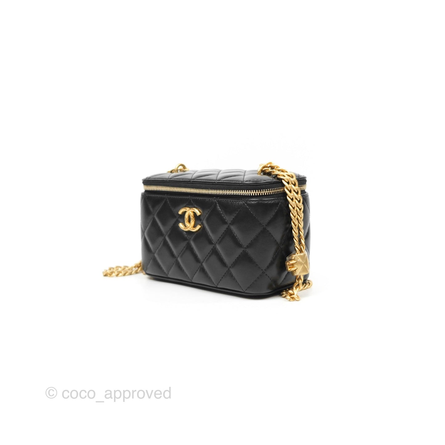 Chanel Vanity with Adjustable Chain Black Lambskin Aged Gold Hardware