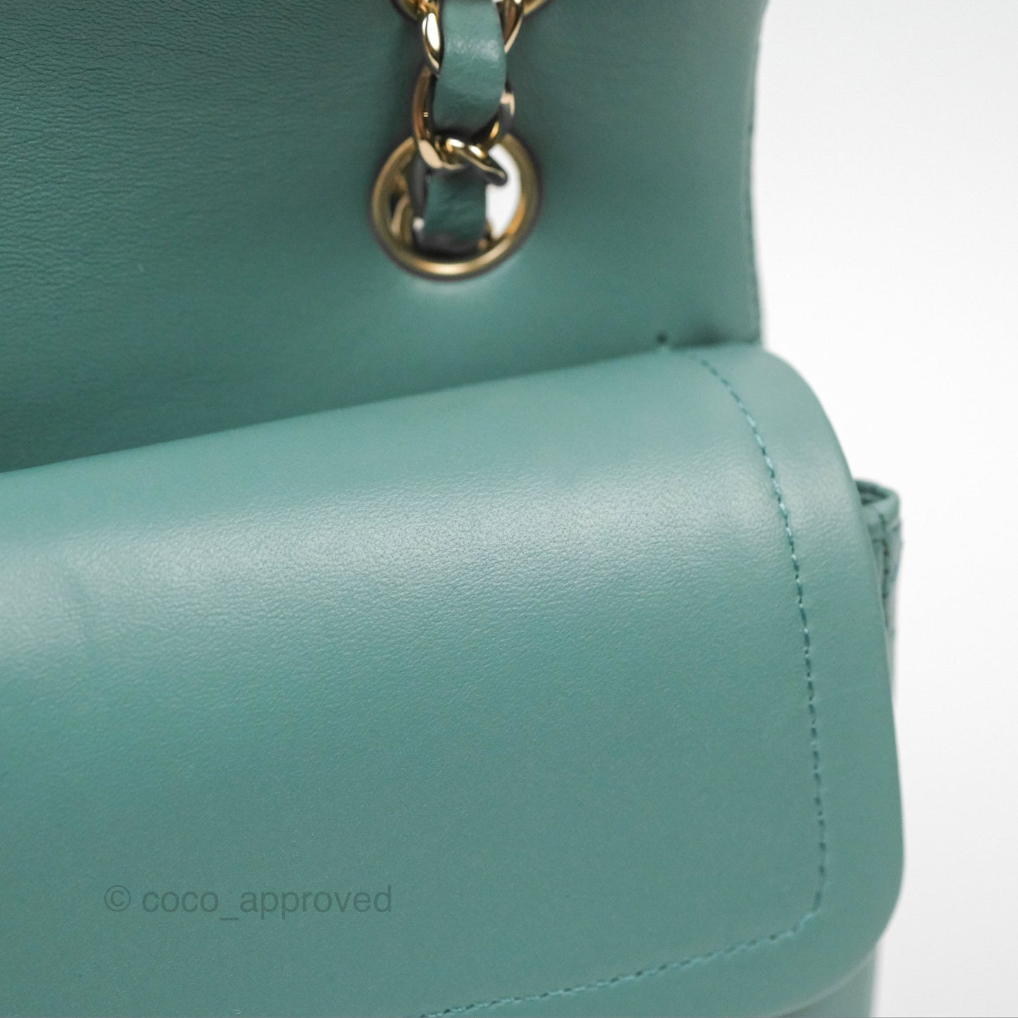 Chanel Small Quilted Classic Flap Dark Tiffany Green Lambskin Gold Hardware