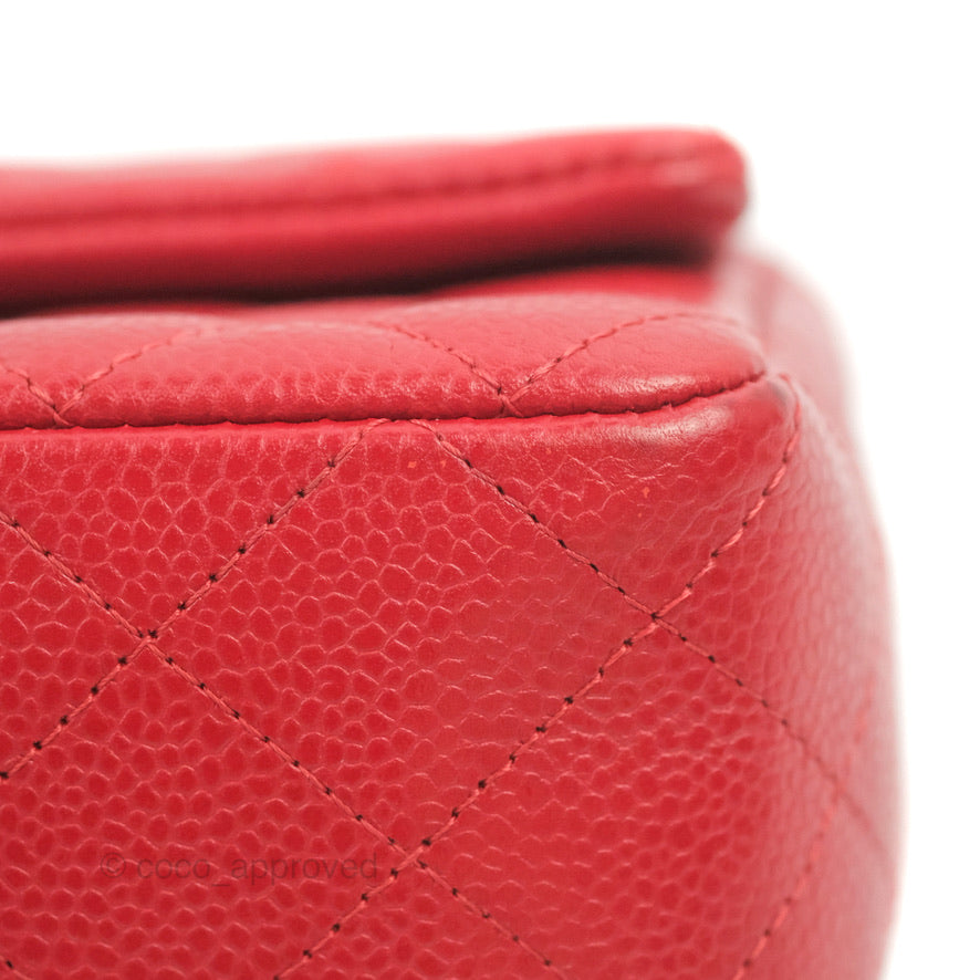 Chanel Quilted Mini Rectangular Flap Red Caviar Silver Hardware