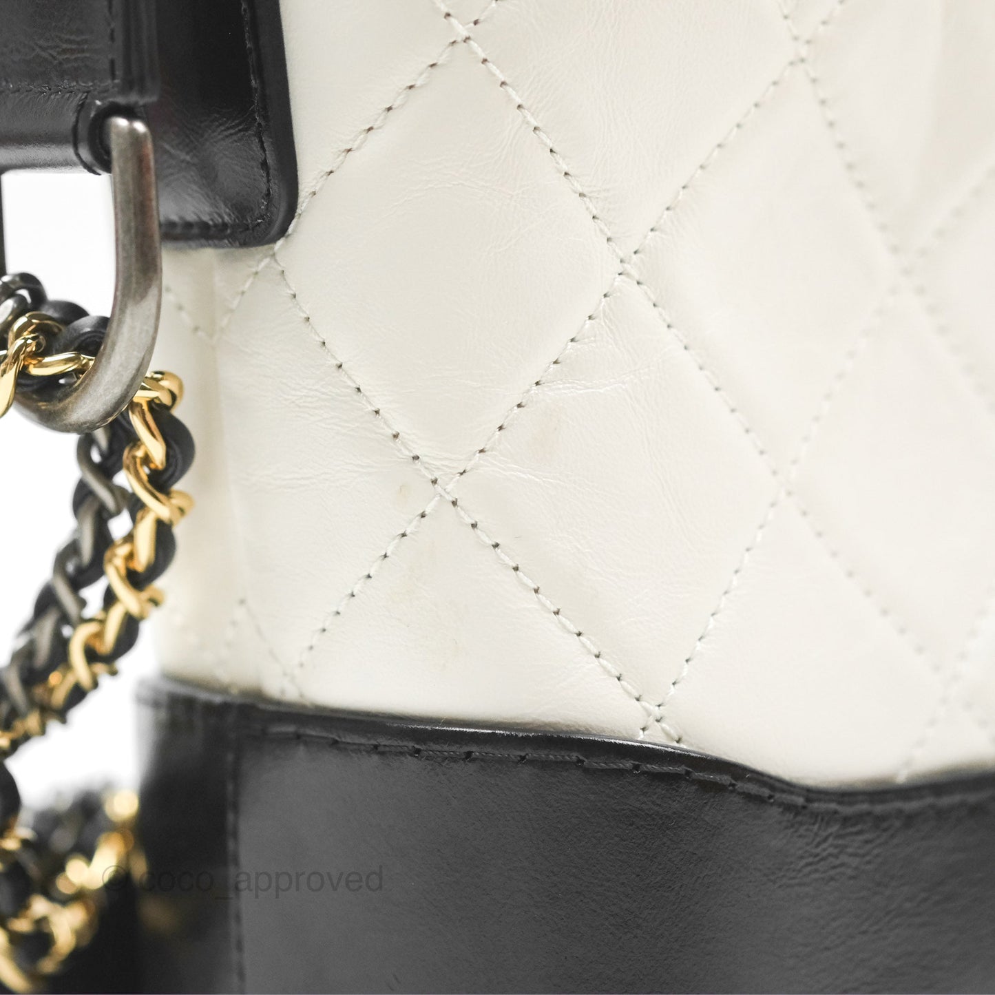 Chanel Small Gabrielle Hobo Quilted Black White Aged Calfskin