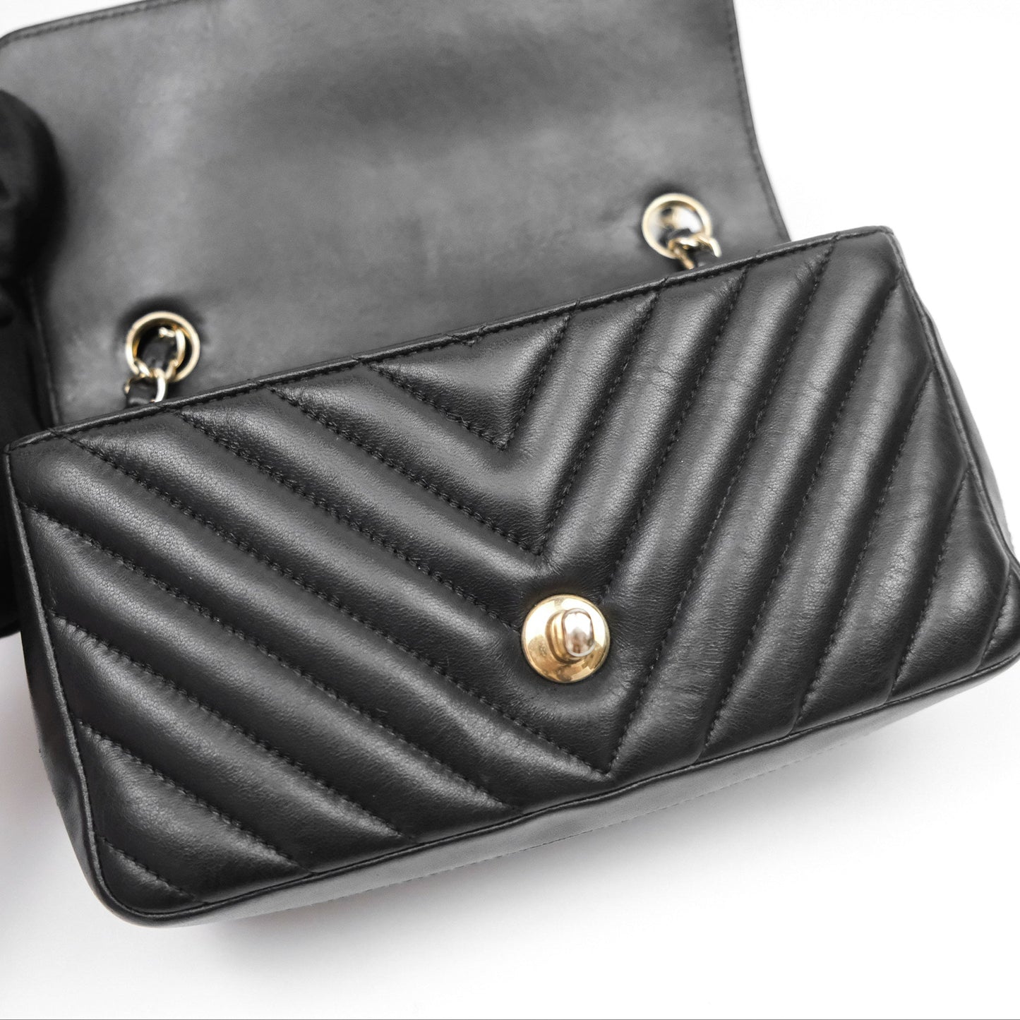 Chanel Mini Rectangular Chevron Black Lambskin Gold Hardware
