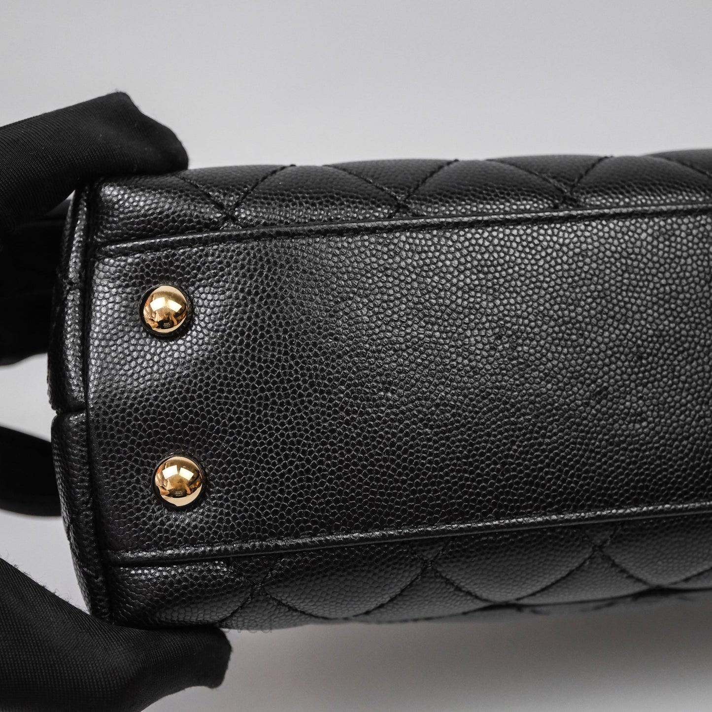Chanel Small Coco Handle Quilted Black Caviar Aged Gold Hardware Lizard Handle