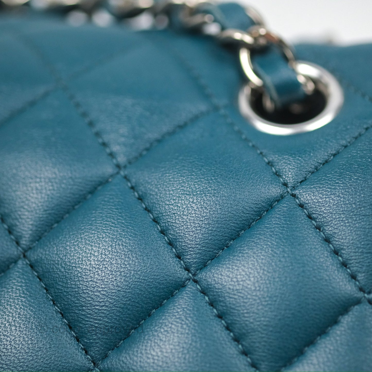 Chanel Classic M/L Medium Flap Quilted Teal Lambskin Silver Hardware