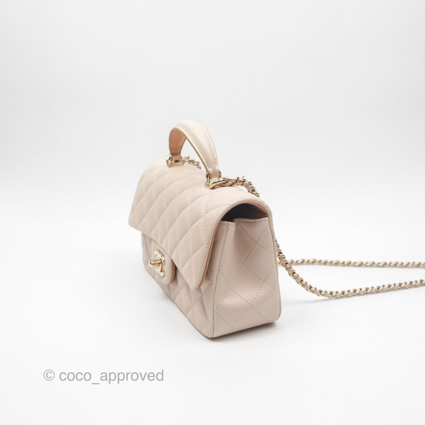 Chanel Top Handle Mini Rectangular Flap Bag Ecru/Beige Lambskin Gold Hardware 23P