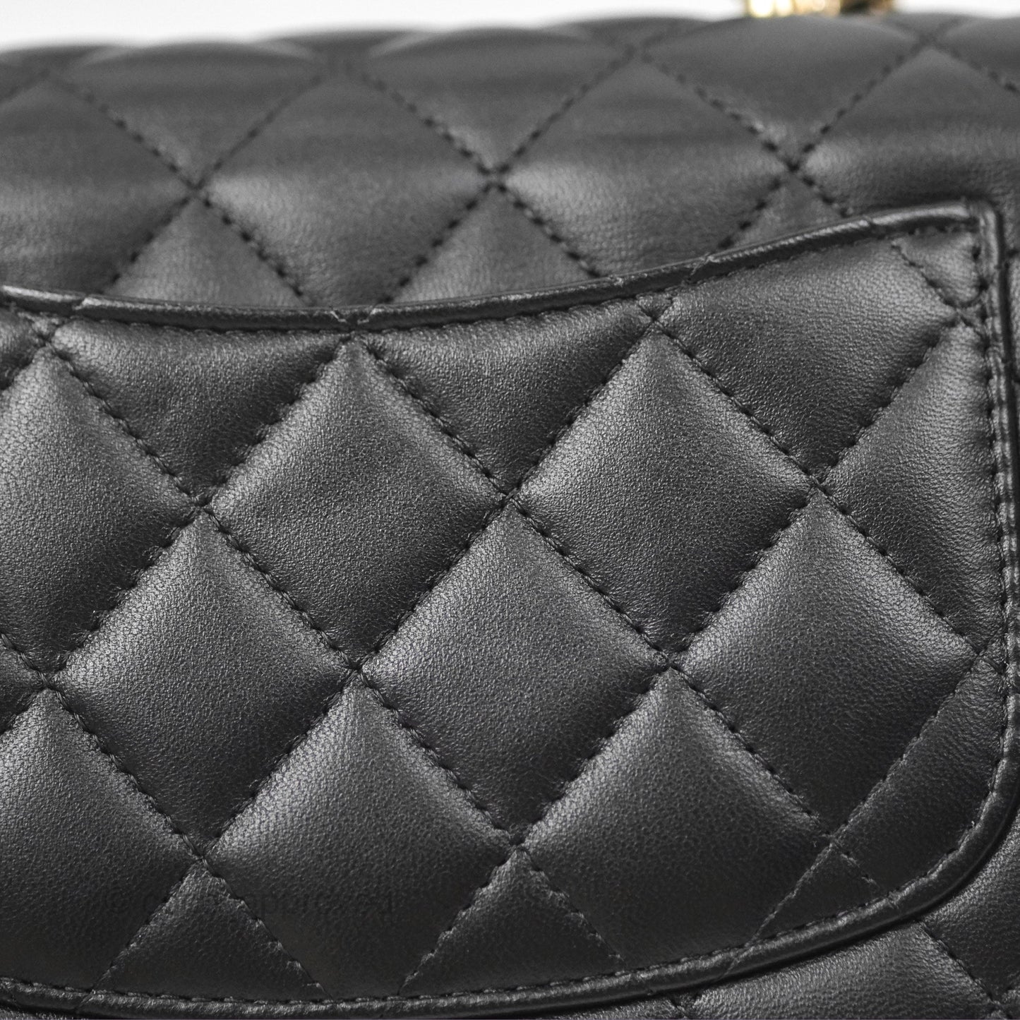 Chanel Top Handle Mini Rectangular Flap Bag with Charm Black Lambskin Gold Hardware