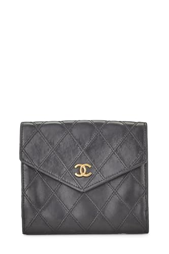 Chanel,  Black Quilted Lambskin Compact Wallet, Black
