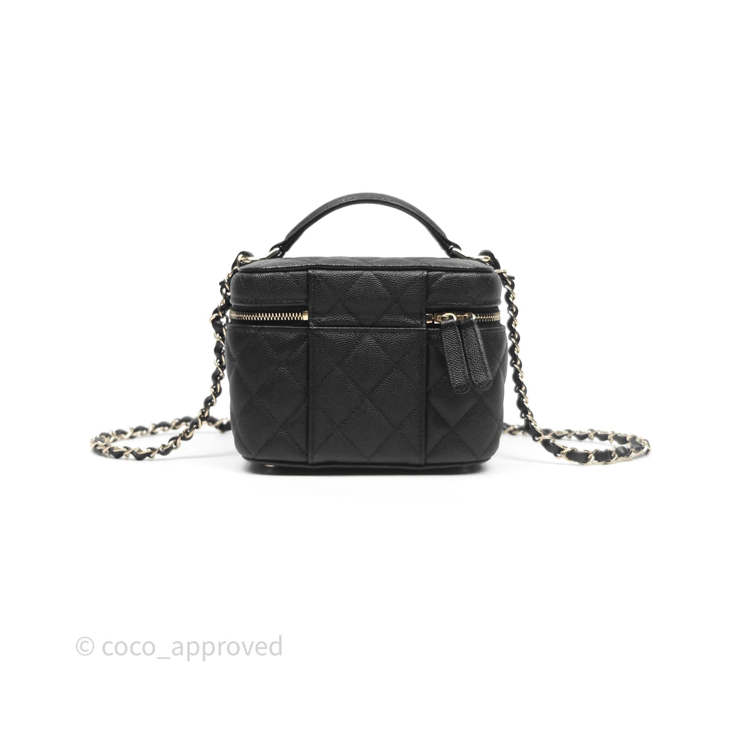 Chanel Quilted Top Handle Vanity Case Black Caviar Gold Hardware