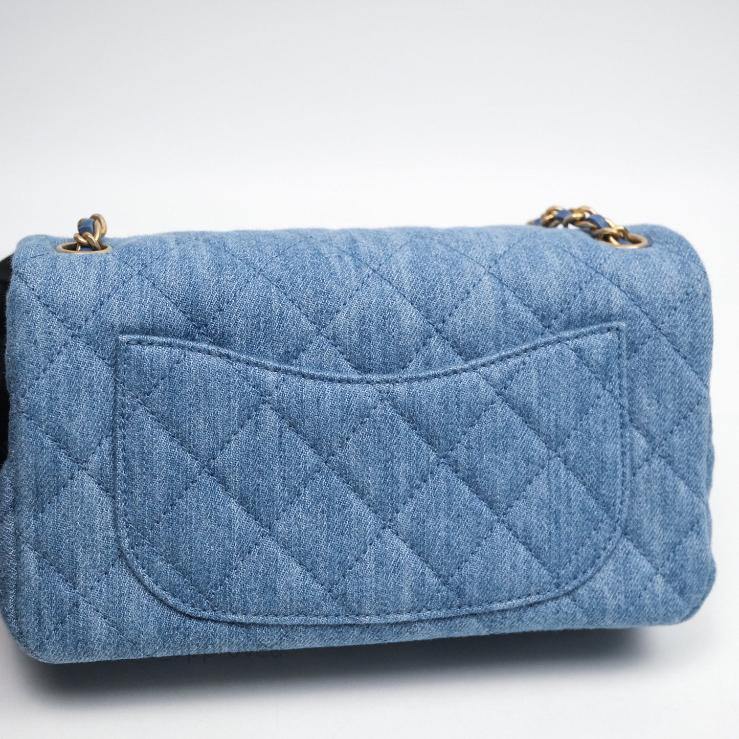 Chanel Mini Rectangular Pearl Crush Flap Quilted Denim Aged Gold Hardware