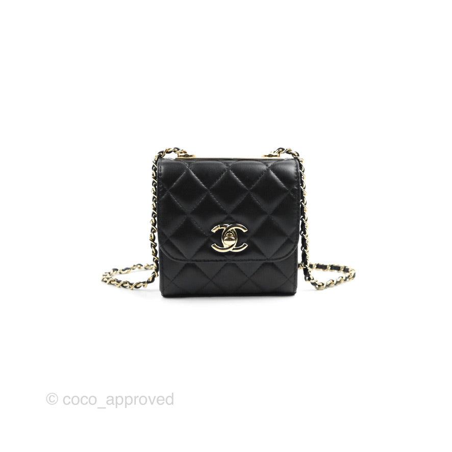 Chanel Mini Quilted Trendy CC Clutch With Chain Black Lambskin Gold Hardware