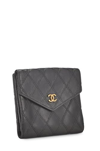 Chanel,  Black Quilted Lambskin Compact Wallet, Black
