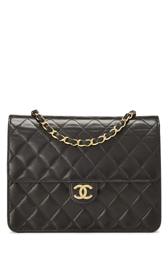 Chanel,  Black Quilted Lambskin Half Flap Small, Black