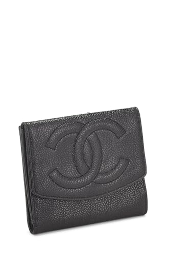 Chanel,  Black Caviar Timeless 'CC' Compact Wallet, Black