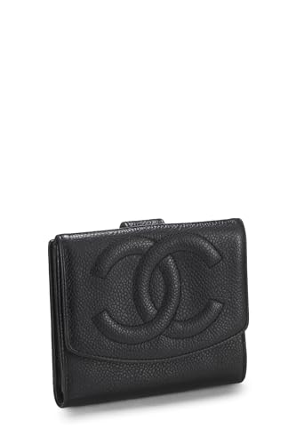 Chanel,  Black Caviar Timeless 'CC' Compact Wallet, Black