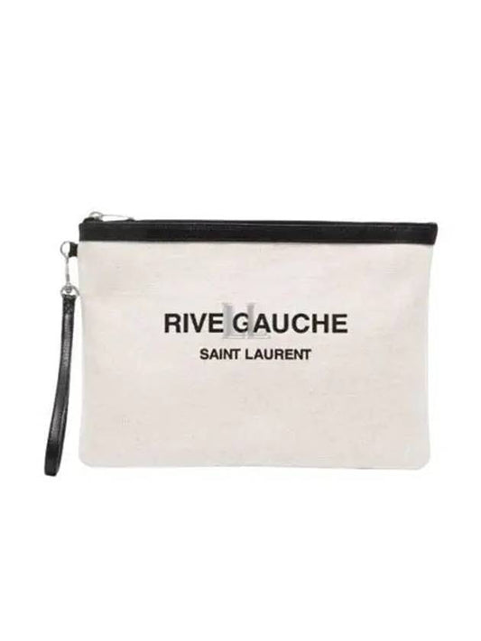 Luxury Saint Laurent Rive Gauche Zipper Strap Canvas Clutch Bag White