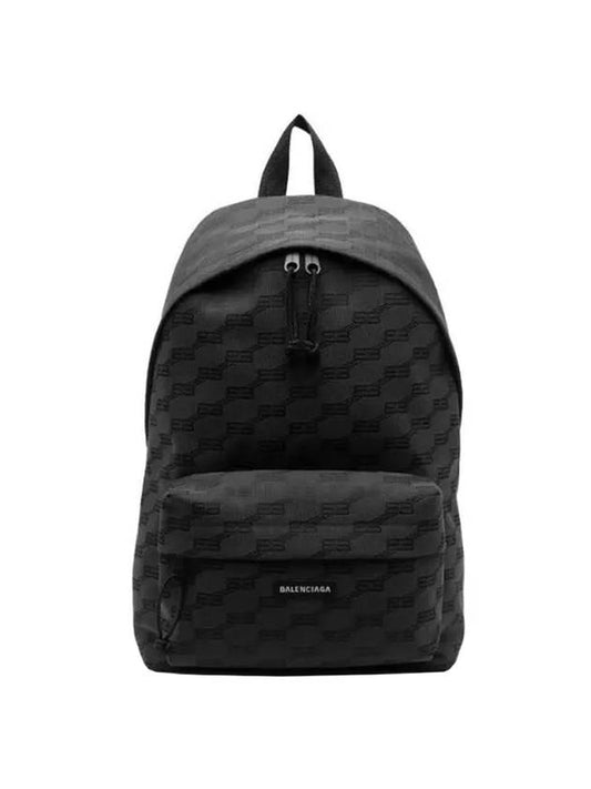 Luxury Balenciaga BB Monogram Jacquard Canvas Medium Backpack Black