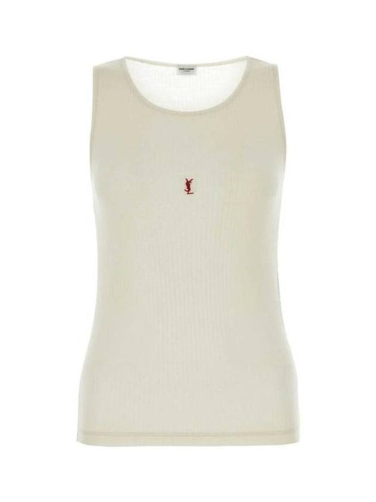 Luxury Saint Laurent Cassandre Embroidered Logo Wool Sleeveless White