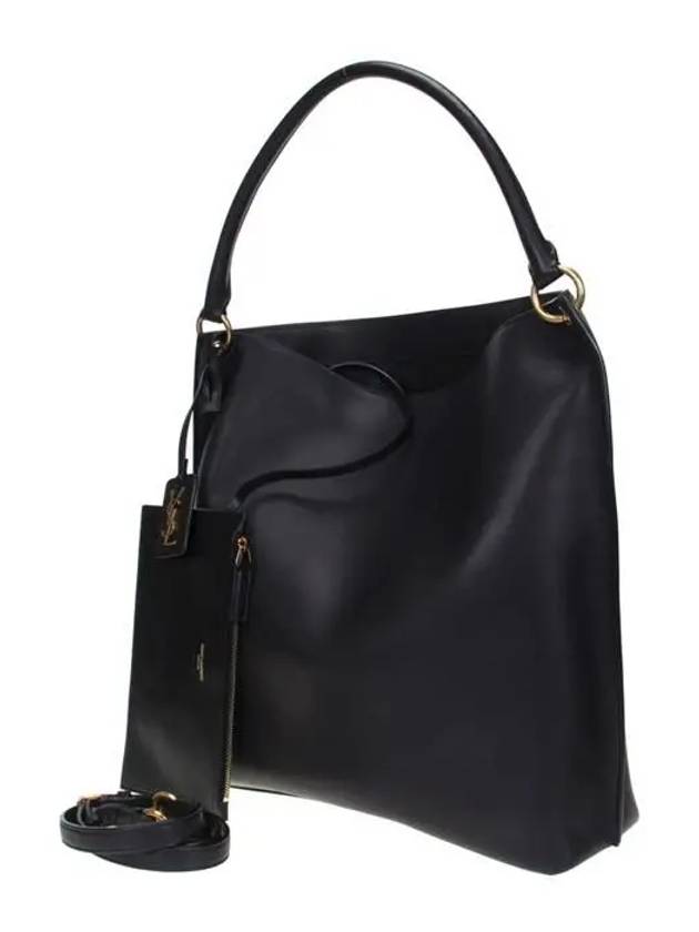 Luxury Saint Laurent Tag Calfskin Hobo Shoulder Bag Black
